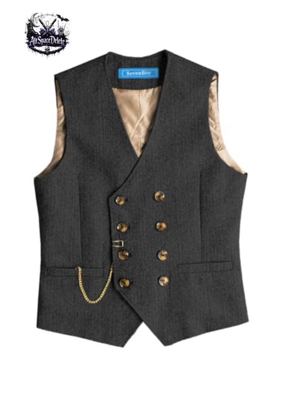 SevenBoy Men's Wool Herringbone Suit Vest Regular Fit Double Breasted Waistcoat